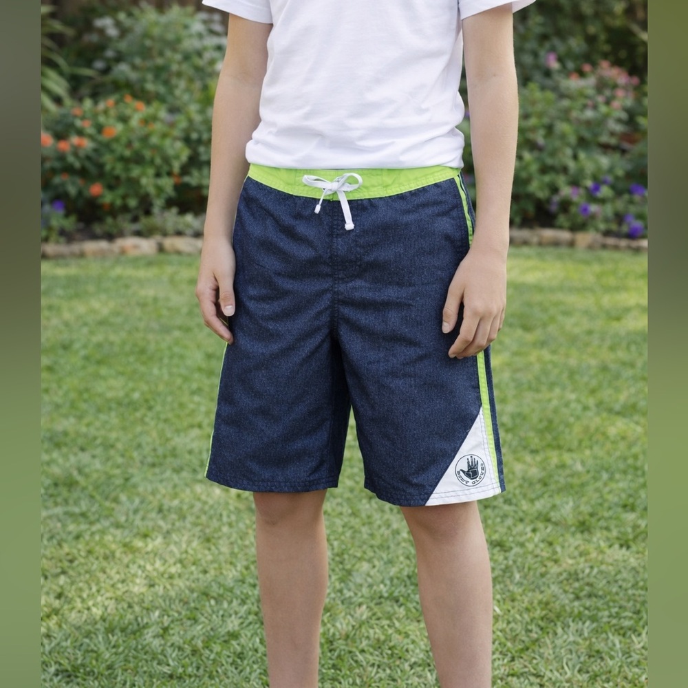 Body Glove Boys Blue Green Swim Shorts Mesh Lined Drawstring Waist L (14–16)